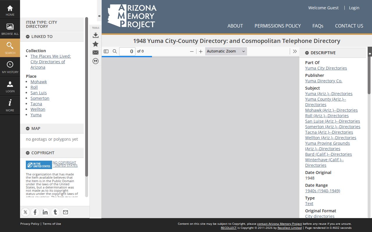 Yuma city directory 1948 digitized collection in Arizona Memory