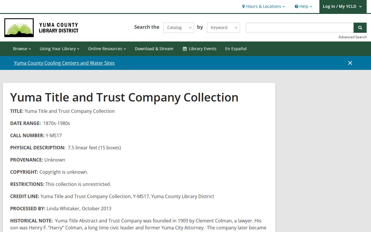 Yuma Title and Trust Company archival collection for tracing previous residents and owners