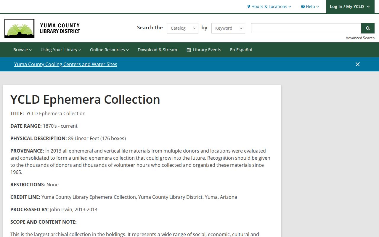 Yuma Library ephemera collection for address and former household research
