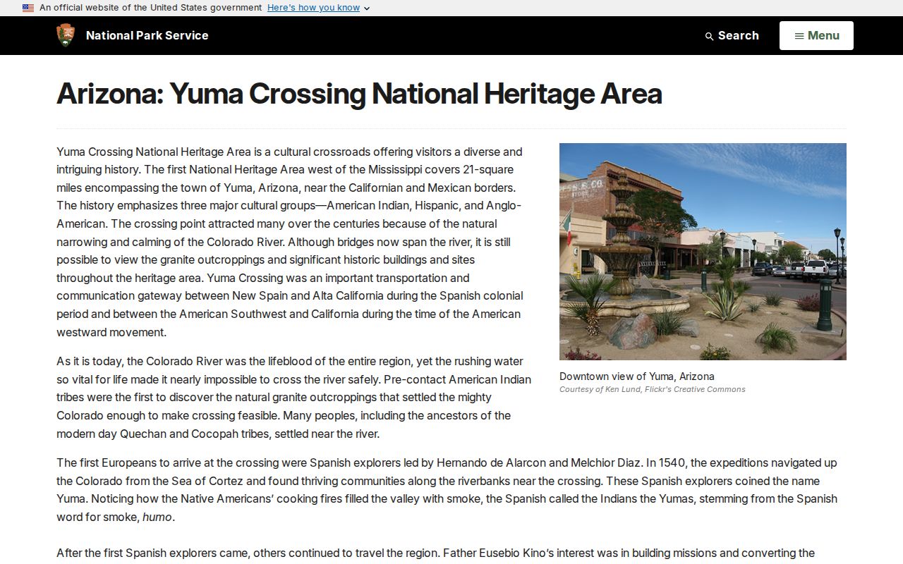 Yuma ZIP code directory geographic context from the National Park Service